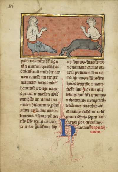 Una sirena y un centauro de un bestiario Ms Ludwig XV 4, fol. 81v, c.1280-1300 de Franco Flemish School