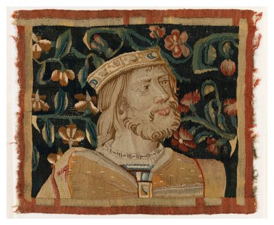 Fragmento de tapiz que representa la cabeza de un rey, finales del siglo XV (lana y seda) de Franco-Flemish School