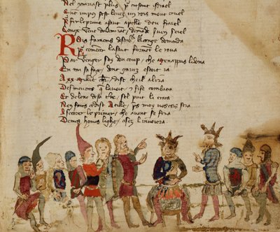 Ms Est 27 W 8.17 f.3r Atila el Huno (c.406-453) y su corte, de La guerra de Atila por Nicola da Casola de Franco Italian School