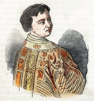 Edad Media: representación del Papa Benedicto IX (benedetto, Benedictus o Benedictus) (1032-1044) Dibujo de "Misteri del Vaticano" de Franco Mistrali de Franco Mistrali
