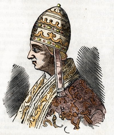Edad Media: representación del Papa Celestino III (Celestine, Celestino o Caelestinus) (1191-1198) Dibujo de Misteri del Vaticano" de Franco Mistrali de Franco Mistrali