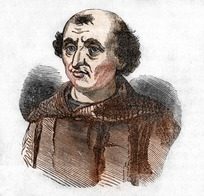 Retrato de Arnaud de Brescia (Arnaldo da brescie) (1090 - 1155), reformador político y religioso italiano (Arnoldo de Brescia o arnaldus canónigo regular italiano de Lombardía) Dibujo de "Misteri del vaticano" de Franco Mistrali de Franco Mistrali