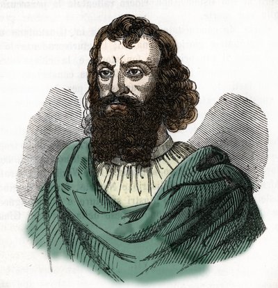 Retrato del emperador Justiniano I (482-565) (Justiniano I) dibujo de "I misteri del vaticano" de Franco Mistrali 1843 de Franco Mistrali