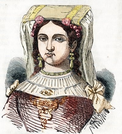 Retrato de la noble romana Marozie Iere (Mariuccia, Mariozza o Marousie de Tusculum) (ca. 890-932/937), hija de Teofilacto y Teodora I la Antigua (Marozia noble romana que fue la supuesta amante del Papa Sergio III) dibujo de "I mister de Franco Mistrali
