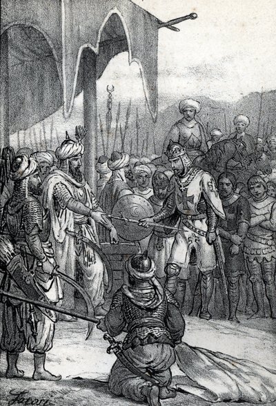 Séptima Cruzada: El rey Luis IX prisionero en la batalla de Fariskur, el 6 de abril de 1250 (Séptima Cruzada: El rey Luis IX prisionero en la batalla de Fariskur, el 6 de abril de 1250) Dibujo de "Misteri del Vaticano" de Franco Mistrali de Franco Mistrali