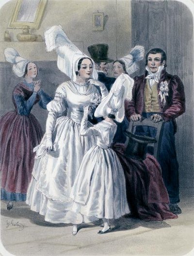 Una novia y una niña antes de su primera comunión, de la región de Nantes y el bajo Loira de Francois Hippolyte Lalaisse