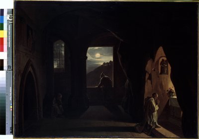 "Monks in a Cave" (Monjes en una cueva) Pintura de Francois Marius Granet (1775-1849) Principios del siglo XIX Dim. 74,5x100 cm Museo del Hermitage, San Petersburgo de Francois Marius Granet