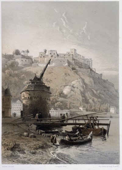 Chateau Saint Coar y Rheinfelds. En "El Rin monumental y pintoresco". Litografías de Fourmais y Stroobant de Francois Stroobant