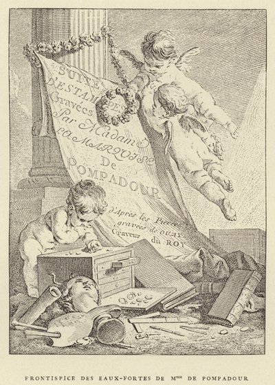 Frontispicio de los aguafuertes de Mme de Pompadour de Francois (after) Boucher