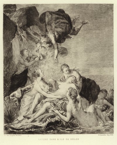 Latona en la isla de Delos (grabado) de Francois (after) Boucher