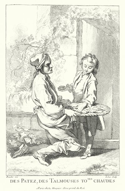 Vendedor de pasteles (grabado) de Francois (after) Boucher