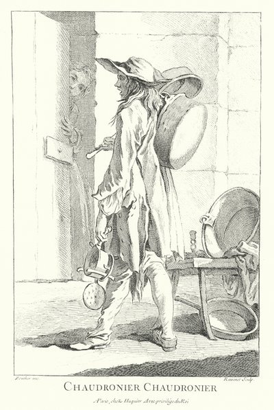 Vendedor de ollas y sartenes (grabado) de Francois (after) Boucher