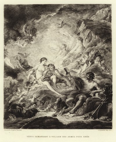 Venus pidiendo a Vulcano armas para Eneas (grabado) de Francois (after) Boucher