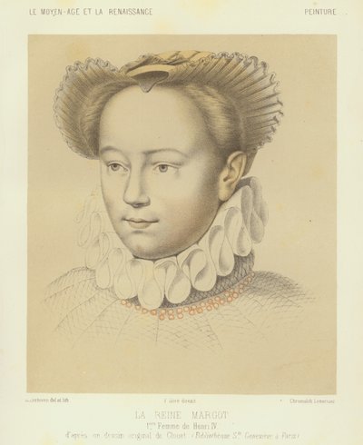 Margarita de Valois, primera esposa del rey Enrique IV de Francia (chromolitho) de Francois (after) Clouet