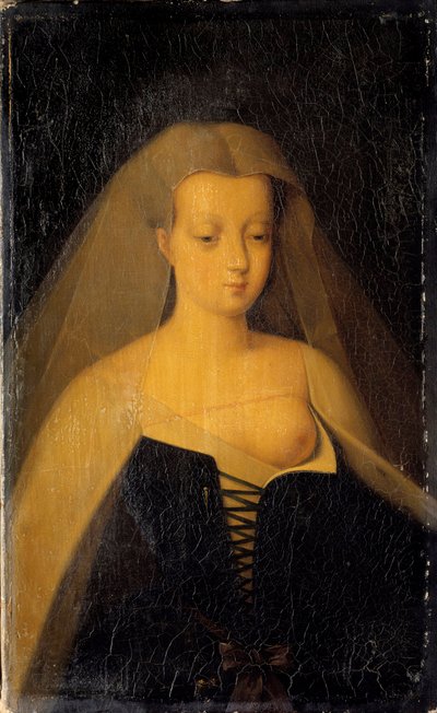 Retrato de Agnes Sorel (1422-1450), favorita del Rey Carlos VII (1422-1461) Su pecho está desnudo. Pintura de Philippe Comairas (1833) de Francois (after) Clouet