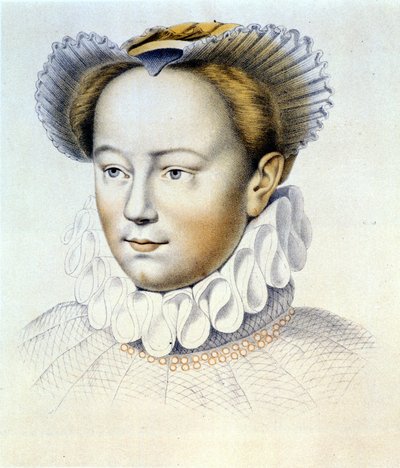 Retrato de Marguerite de Valois, conocida como Reina Margot (1553-1615), Reina de Navarra, primera esposa de Enrique IV. de un dibujo original de Clouet de Francois (after) Clouet