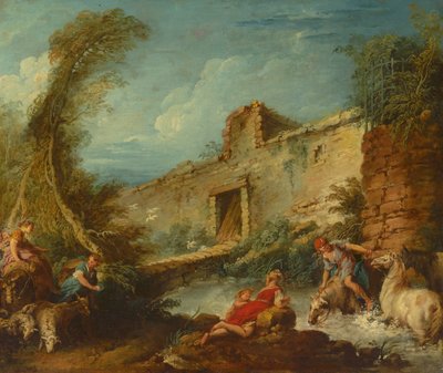 El cruce del vado, c.1703-70 (óleo sobre lienzo) de Francois (and studio) Boucher