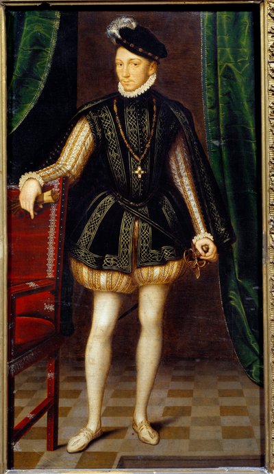 Retrato de cuerpo entero de Carlos IX (1550 - 1574) rey de Francia de Francois (workshop of) Clouet