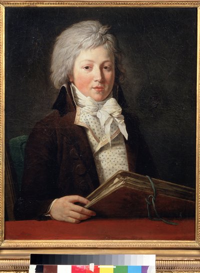 Retrato de un joven sosteniendo una carpeta con dibujos. Pintura de Francois André Vincent (1746-1816). Óleo sobre lienzo, 73 x 59 cm de François André Vincent