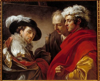 Retrato de tres hombres (el artista, el arquitecto Pierre Rousseau y un desconocido) de François André Vincent