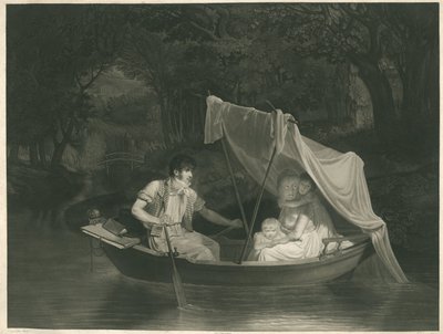 El artista Jean Baptiste Isabey con su familia en un bote de remos (