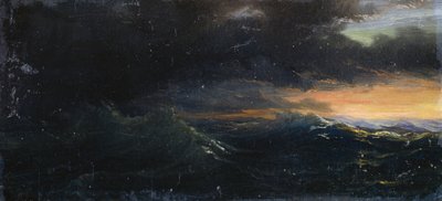 Puesta de sol en un mar tormentoso de Francois Barry