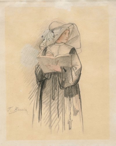 Una monja con un libro y una pluma de François Bonvin