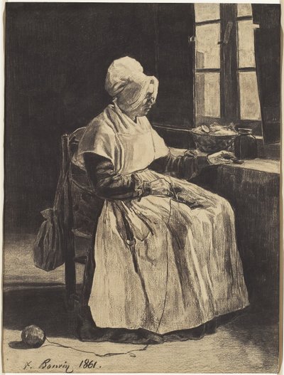 Una mujer tejiendo de François Bonvin