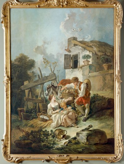 Un hombre ofrece uvas a una chica de François Boucher