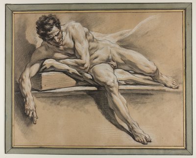 Estudio académico de un desnudo masculino reclinado, c.1750 (tiza negra, roja y blanca sobre papel) de François Boucher