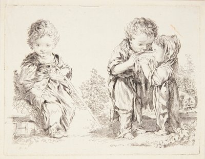 Niño sentado en un terrón de tierra y Los pequeños bebedores de leche de François Boucher
