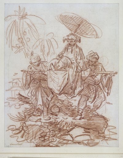 Dignatario chino, llevado por dos sirvientes de François Boucher
