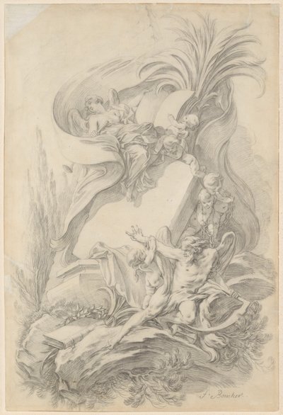 Diseño para un frontispicio: «El amor detiene el paso del tiempo» de François Boucher