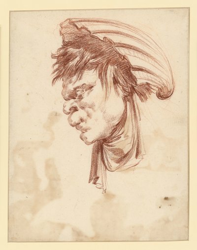 Cabeza grotesca de perfil hacia la izquierda, con una concha a modo de tocado de François Boucher