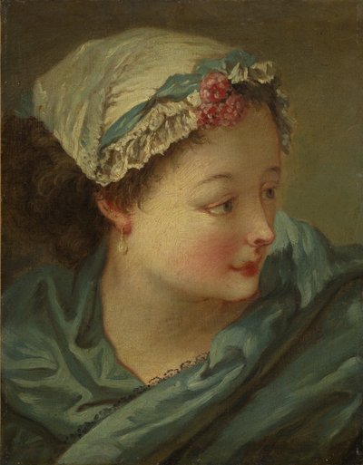 Cabeza de mujer joven, principios de la década de 1730 (óleo sobre lienzo) de François Boucher