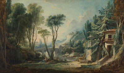 Paisaje de pastores con un río de François Boucher