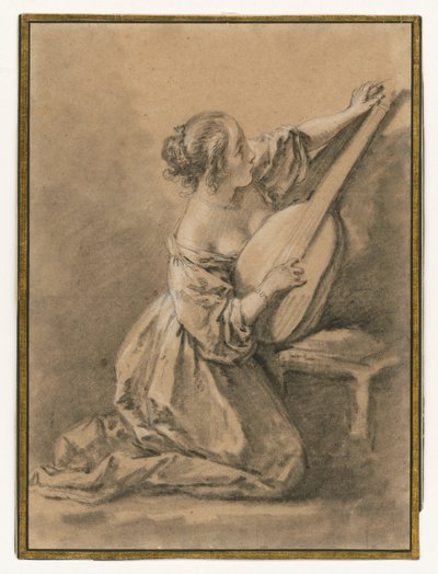 Joven arrodillada que afina un laúd de François Boucher