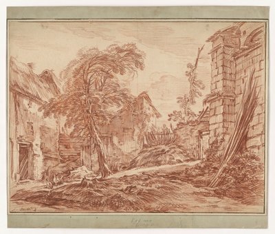 Paisaje rural con una granja y unas ruinas de François Boucher