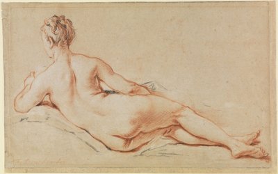 Desnudo femenino tumbado, apoyado en el brazo izquierdo, visto de espaldas de François Boucher