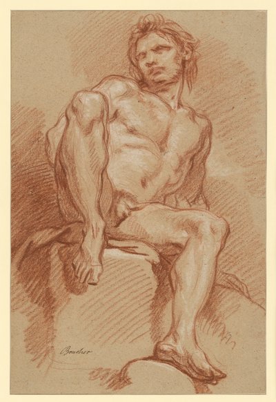 Estudio de desnudo masculino, sentado y visto de frente de François Boucher
