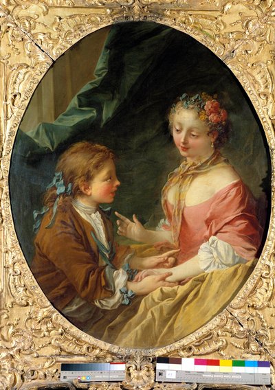 ¿De tres cosas harás una? Escena galante. Pintura de François Boucher (1703-1770). 1734 Colección privada de François Boucher
