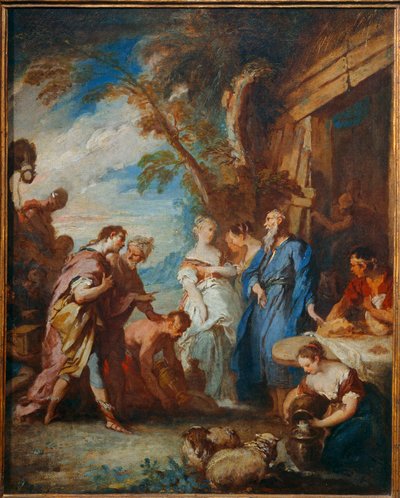 Rebeca recibiendo los regalos de Abraham de Eliezer ... de François Boucher