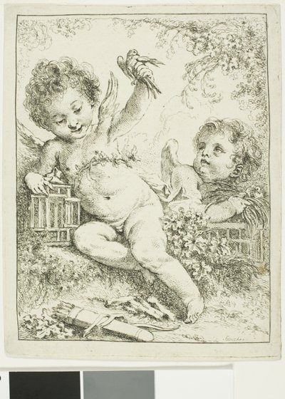 Dos Putti con un pájaro de François Boucher