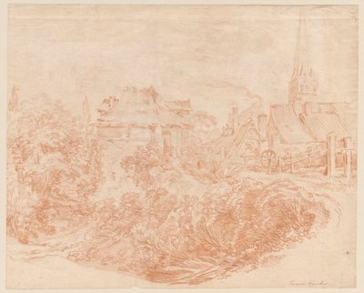 Vista de las construcciones rurales y la torre de la iglesia de François Boucher