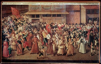 Guerras de religión en Francia: procesión armada de la Liga Católica de Francia en las calles de París de Francois Bunel