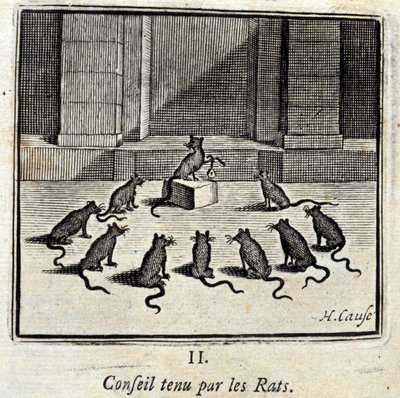 Junta celebrada por las ratas. Fábulas de Jean de La Fontaine (1621-95). Ilustración de François Chauveau (1613-1676). Edición de 1728. de Francois Chauveau