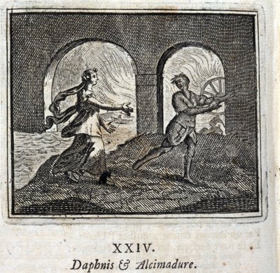 Dafnis y Alcimadura. Fábulas de Jean de La Fontaine (1621-95). Ilustración por François Chauveau (1613-1676). Edición de 1728. de Francois Chauveau