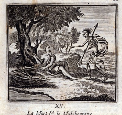 La muerte y el infeliz. Fábulas de Jean de La Fontaine. Ilustración de François Chauveau. Edición de 1728. de Francois Chauveau