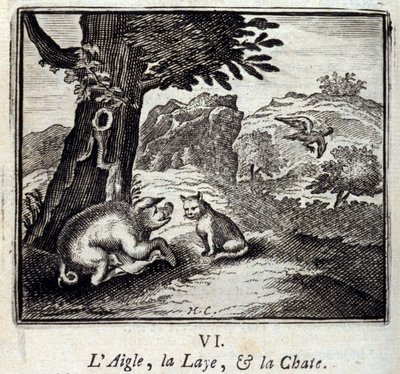 El águila, la jabalina y la gata. Fábulas de Jean de La Fontaine. Ilustración de François Chauveau. Edición de 1728. de Francois Chauveau