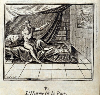 El hombre y la pulga. Fábulas de Jean de La Fontaine. Ilustración de François Chauveau. Edición de 1728. de Francois Chauveau